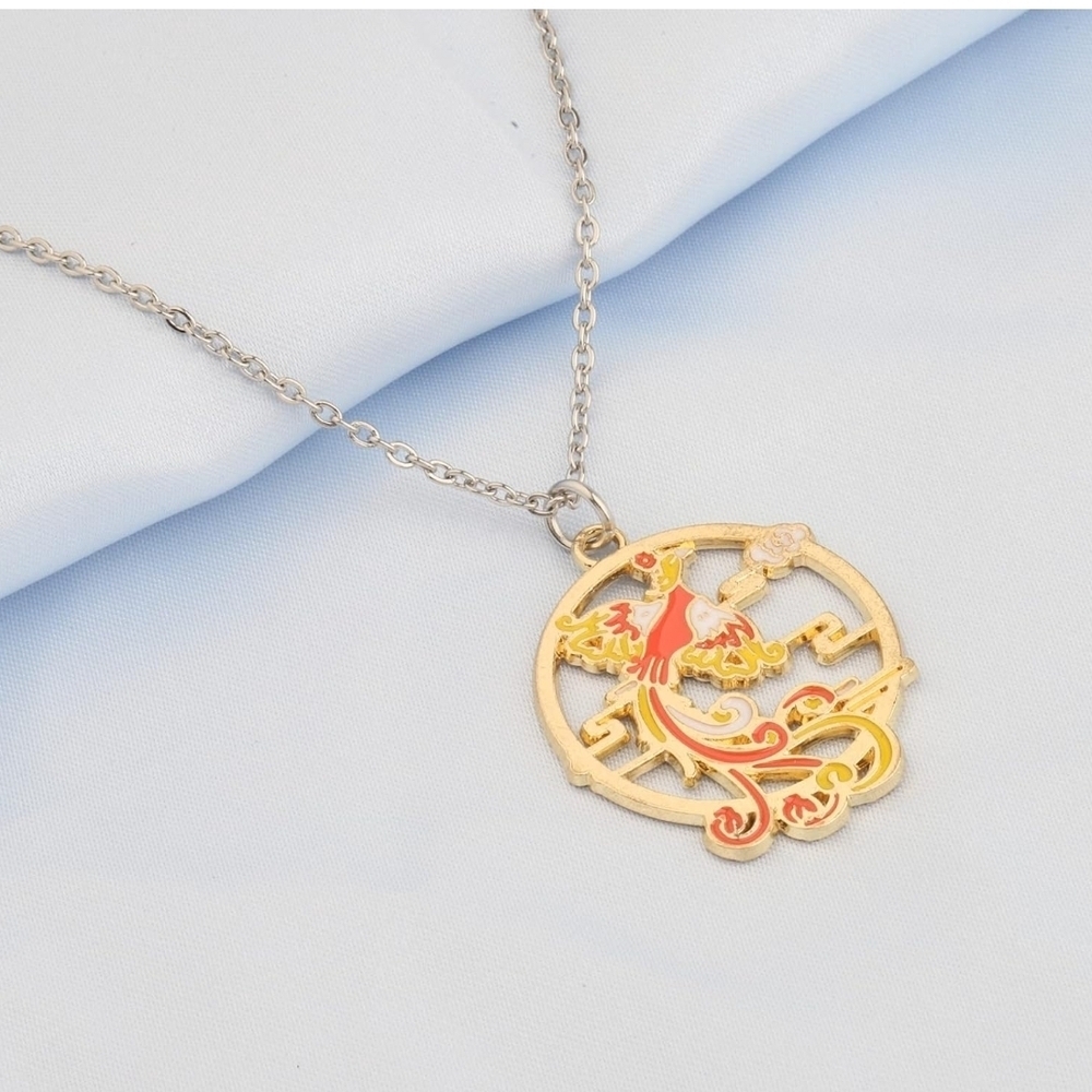 Gold and Red Phoenix Necklace Jewelry